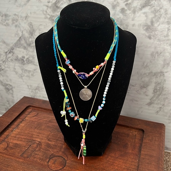 Free People My Magic Layered Necklace Ariana Ost Bohemian Glass Whimsical -New - Picture 2 of 12
